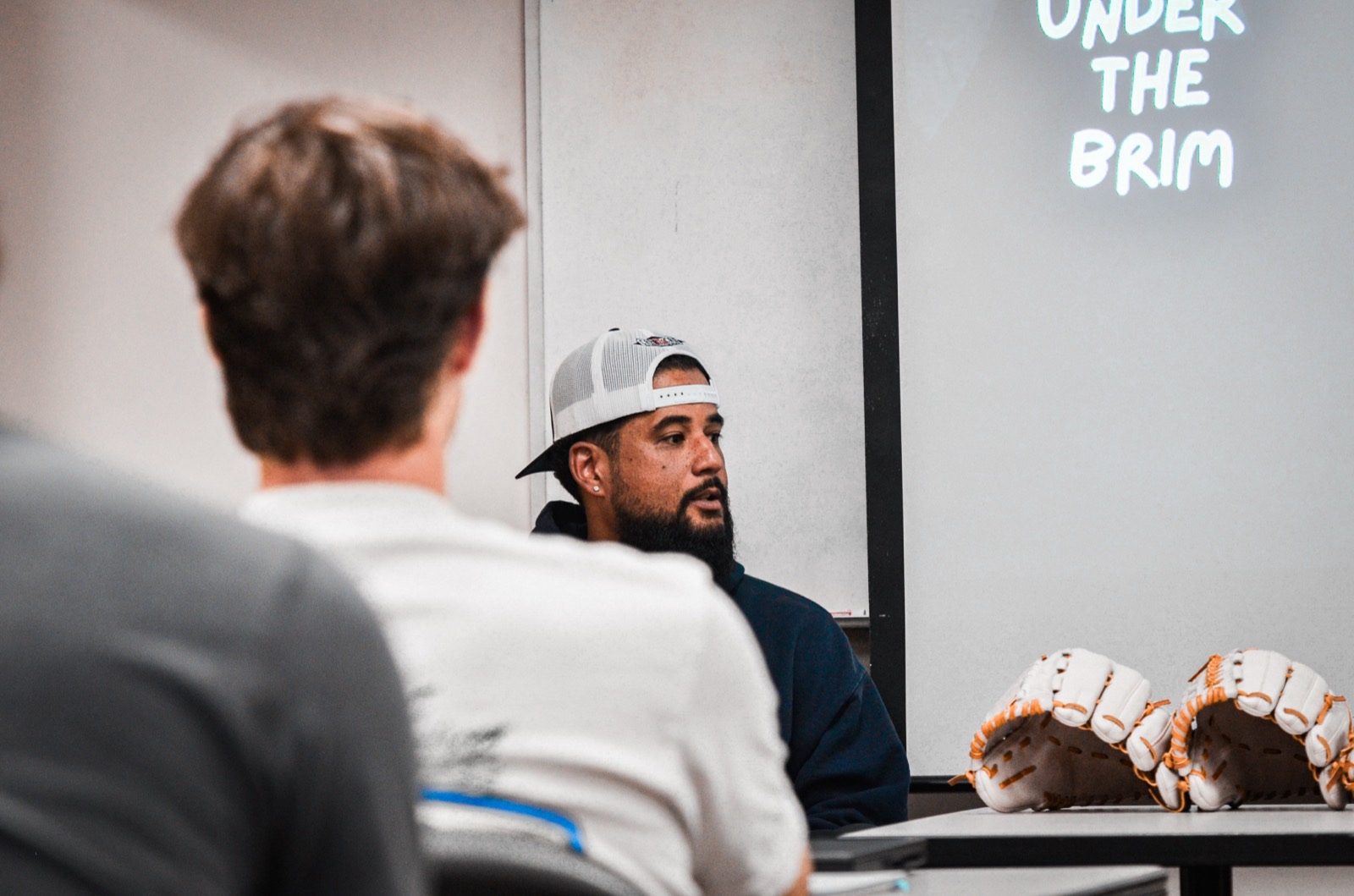 An Under The Brim speaker leading a classroom session